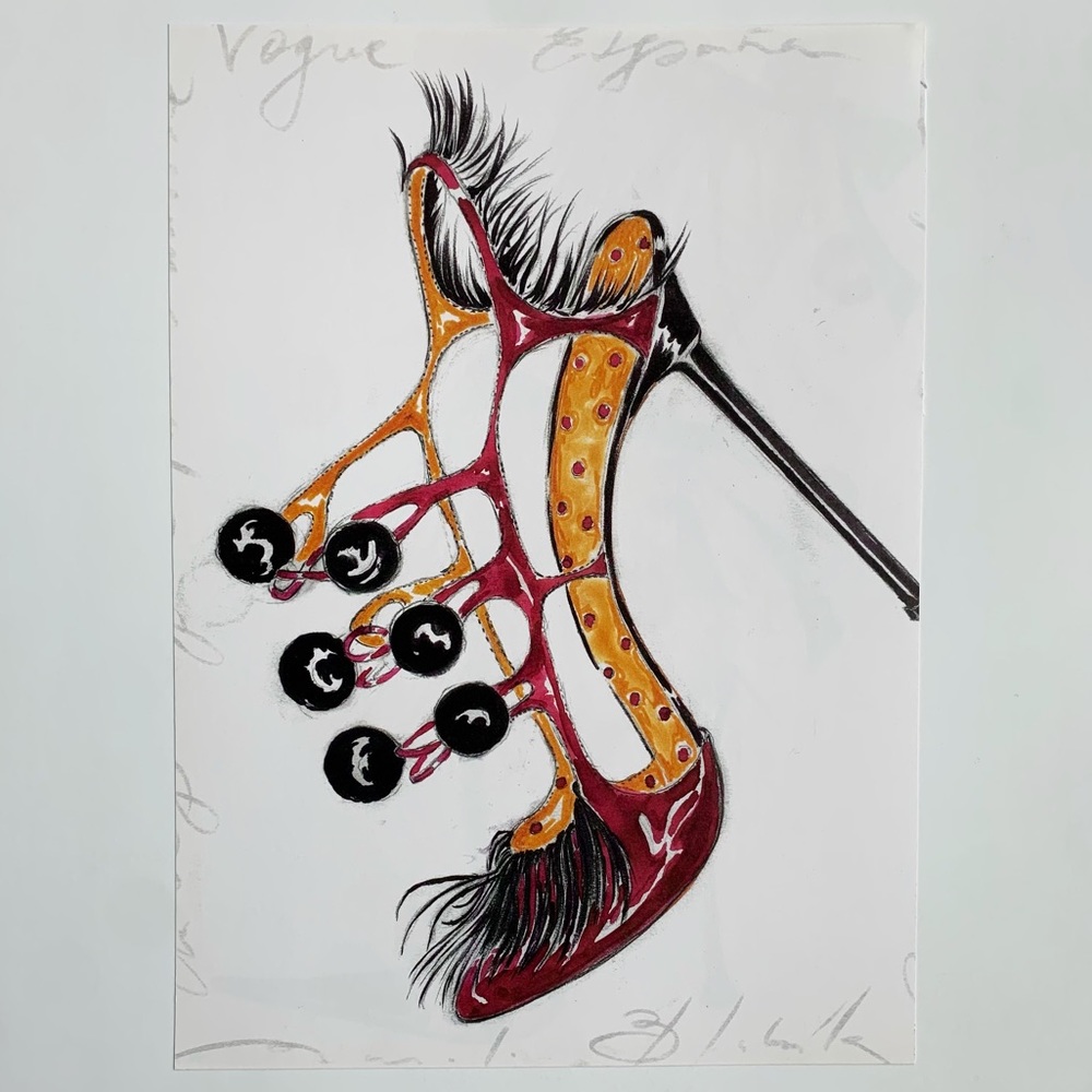 4/$20⭐️ Red feather Manolo Blahnik Shoe Illustration *PRINT*